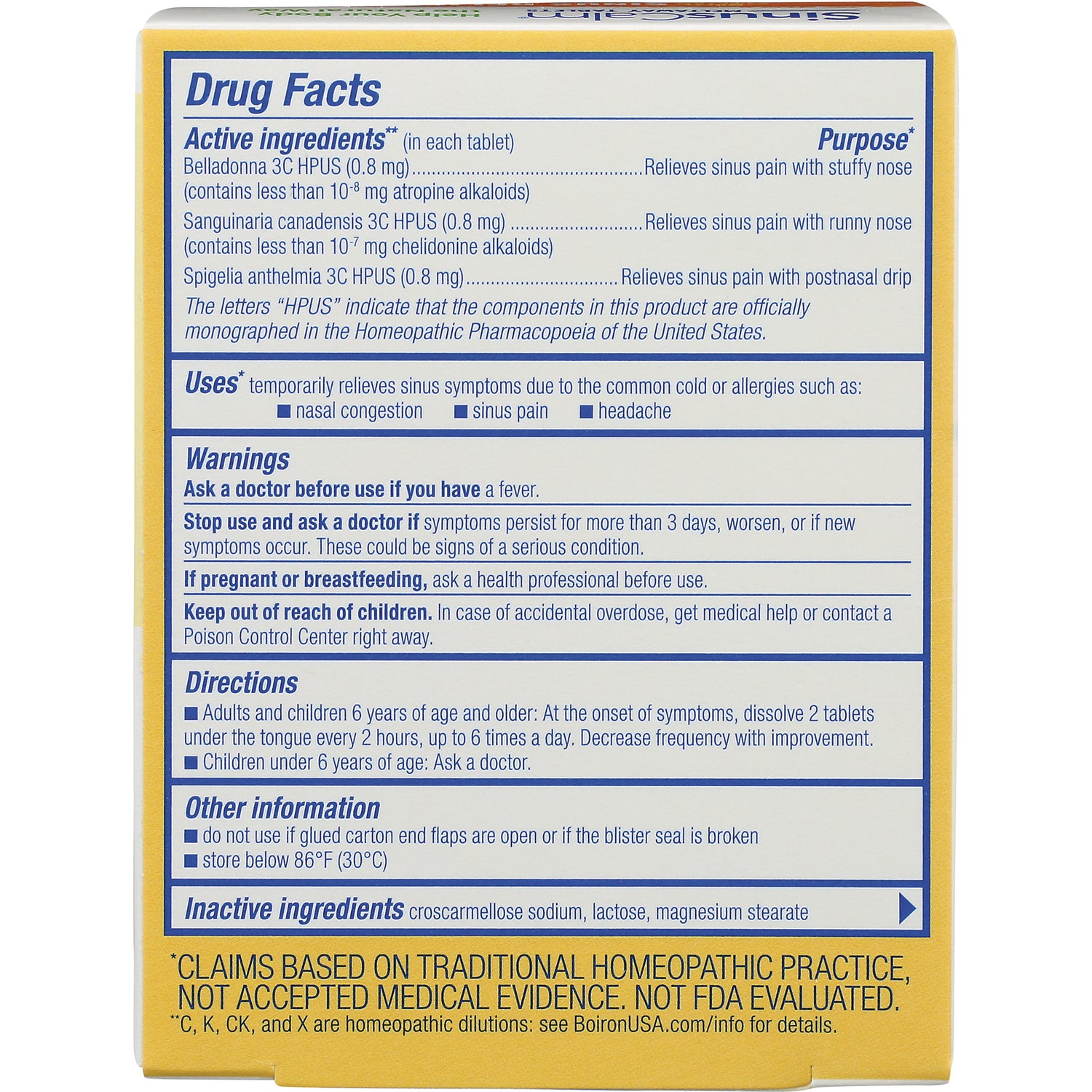 BRN116 | Back panel showing Drug Facts, active and inactive ingredients, warnings, directions, and other information