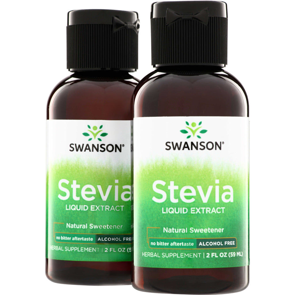 SW1794 | Swanson Stevia Liquid Extract natural sweetener, alcohol free, two 2 fl oz bottles front label - Thumbnail