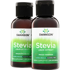 SW1794 | Swanson Stevia Liquid Extract natural sweetener, alcohol free, two 2 fl oz bottles front label