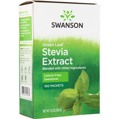 SW916 | Swanson Green Leaf Stevia Extract, 100 packets, calorie-free sweetener box