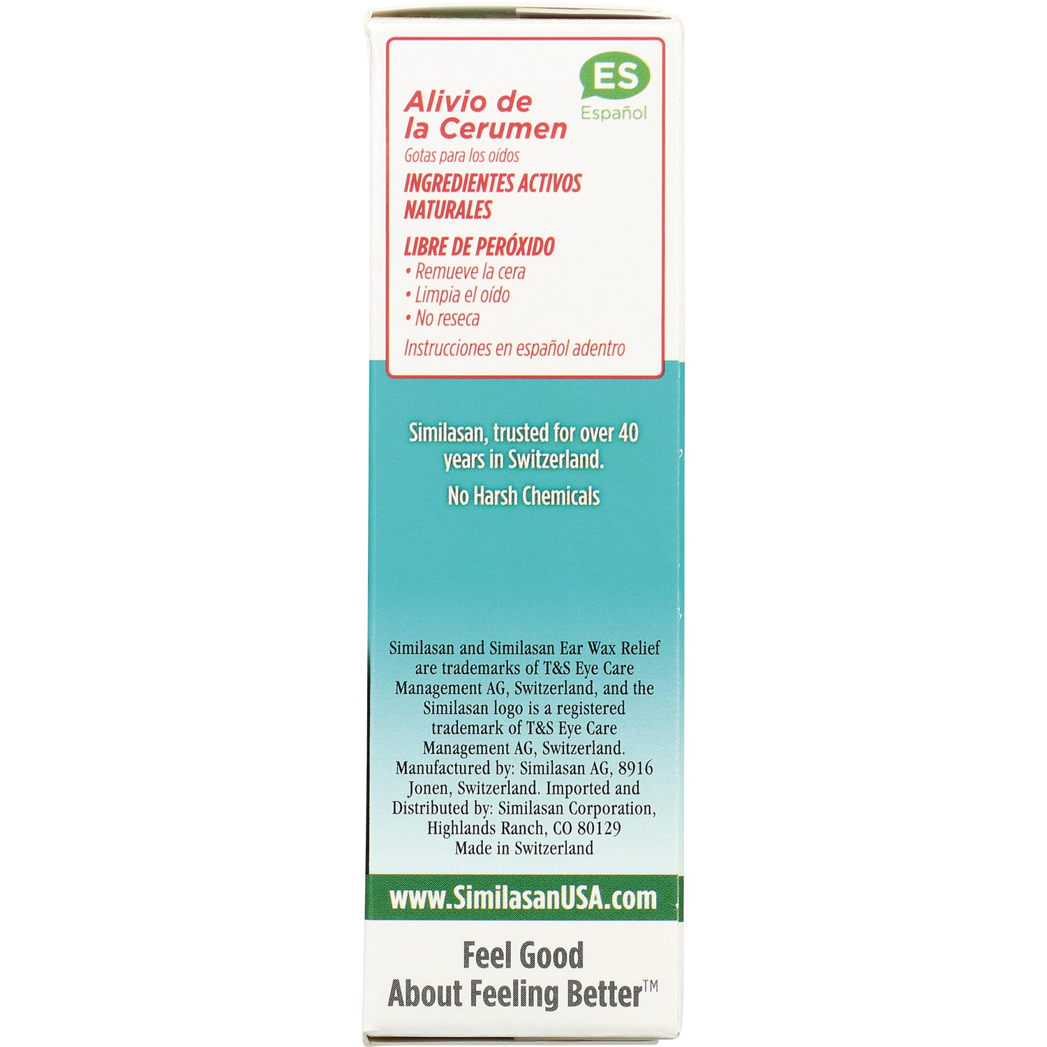 SM006 | Spanish panel: Alivio de la Cerumen ear drops, natural active ingredients, peroxide-free, ES Espaol