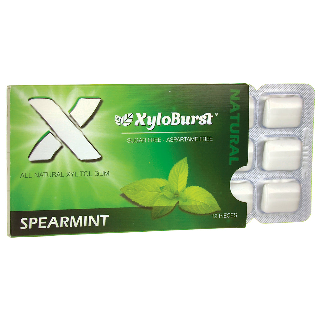 XYB004 | XyloBurst all-natural xylitol gum, Spearmint, sugar free, aspartame free, 12 pieces in blister pack - Thumbnail