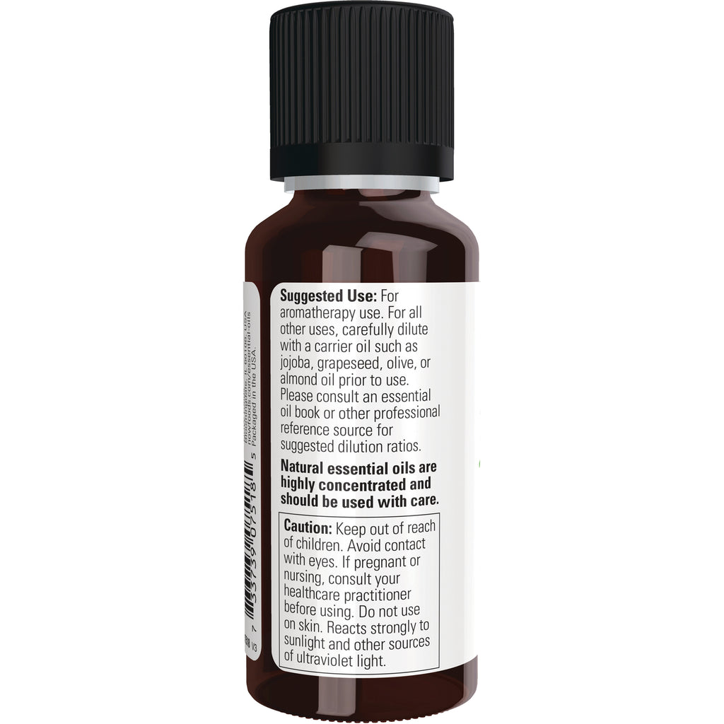 NWF1136 | Back label of amber essential oil bottle showing suggested use and caution text - Thumbnail