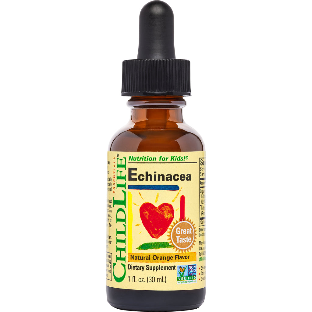 CHL006 | Brown glass dropper bottle labeled CHILDLIFE Echinacea natural orange flavor dietary supplement 1 fl oz - Thumbnail