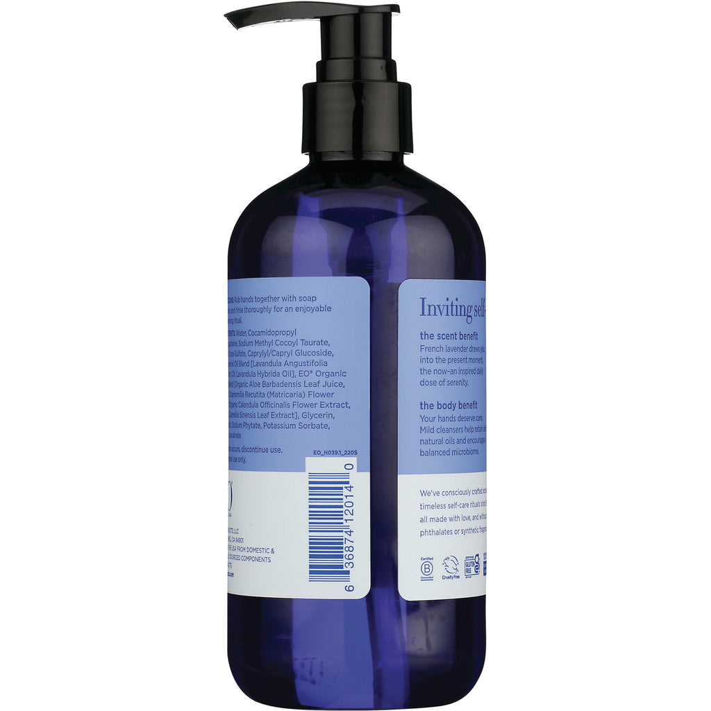 EOP012 | back of blue pump bottle showing ingredients, barcode, and product information label - Thumbnail