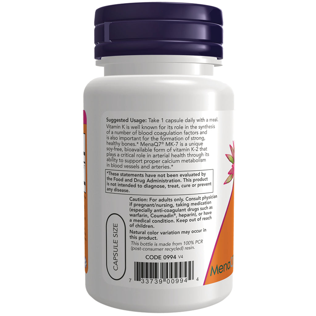 NWF1372 | Back of white supplement bottle showing suggested usage and caution text, barcode, capsule size label, and purple cap - Thumbnail