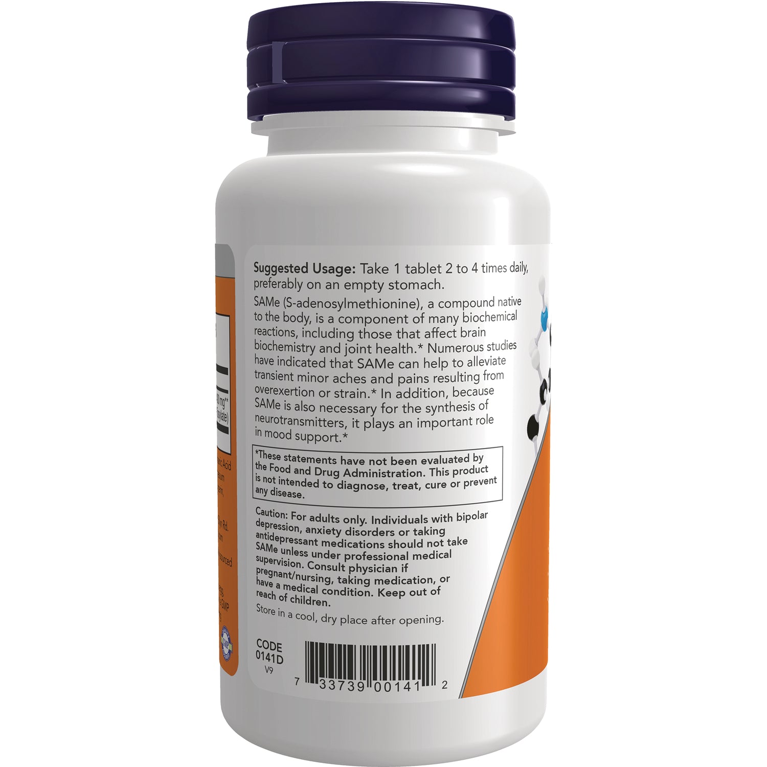 NWF1436 | Back label of white supplement bottle showing suggested usage, caution text, and barcode