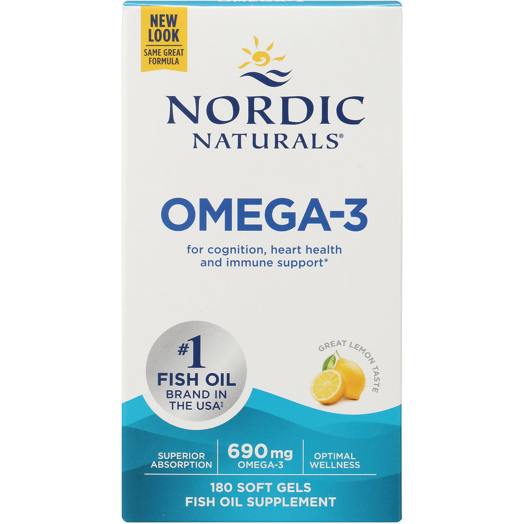 NRN027 | Nordic Naturals Omega-3 fish oil supplement front packaging showing 180 soft gels and lemon - Thumbnail