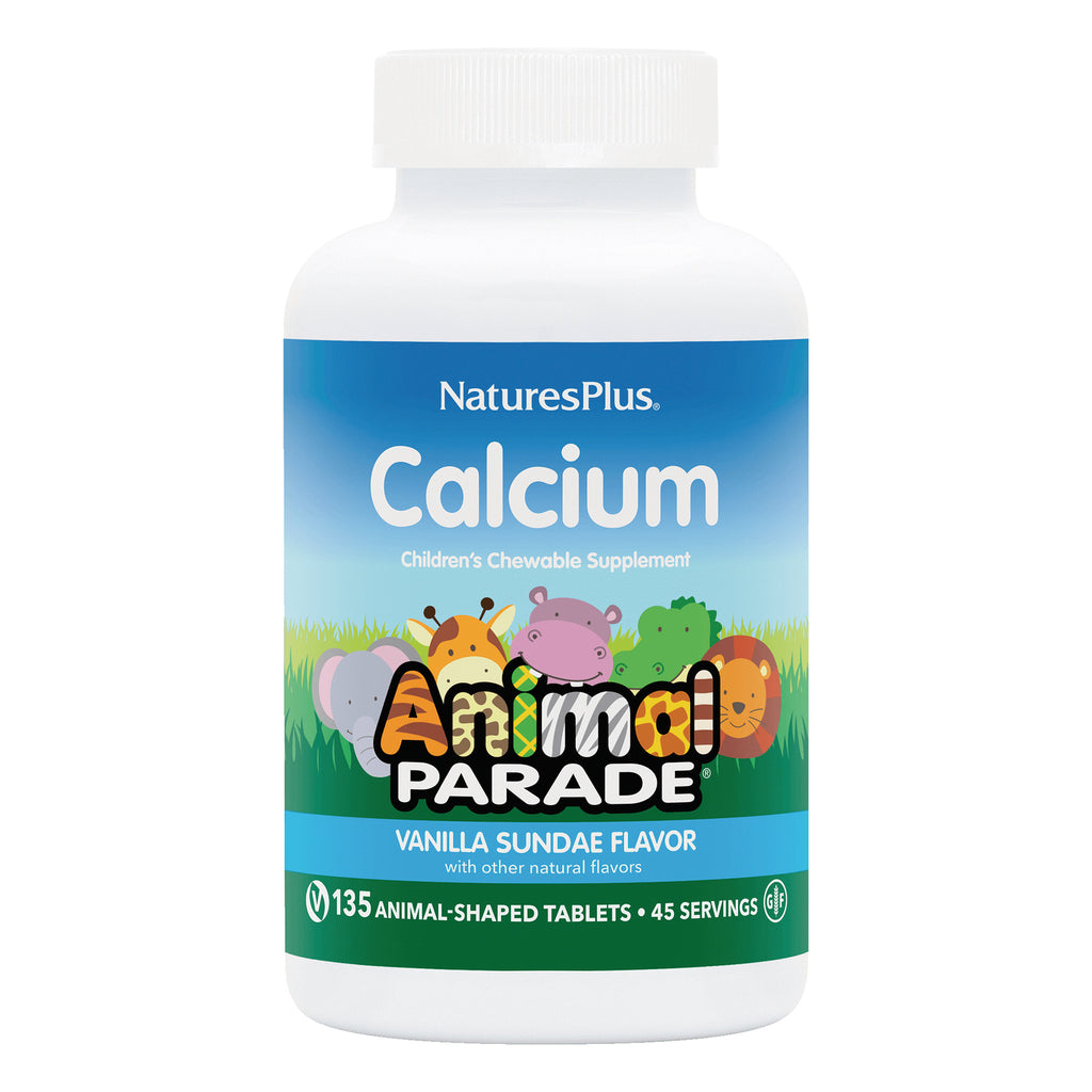 NTP005 | Nature'sPlus Calcium children's chewable supplement Animal Parade vanilla sundae flavor bottle, 135 animal-shaped tablets - Thumbnail