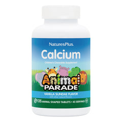 NTP005 | Nature'sPlus Calcium children's chewable supplement Animal Parade vanilla sundae flavor bottle, 135 animal-shaped tablets