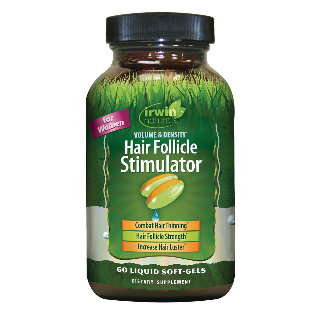 IR298 | Irwin Naturals Hair Follicle Stimulator for Women bottle, 60 liquid soft-gels, front label showing benefits - Thumbnail