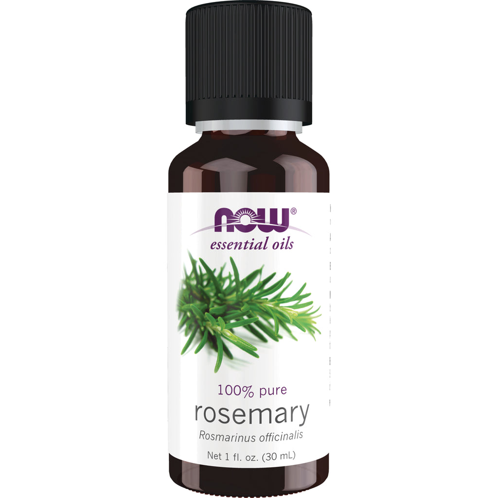 NWF149 | NOW essential oils 100% pure rosemary 1 fl oz (30 mL) brown bottle with black cap and rosemary sprig label - Thumbnail