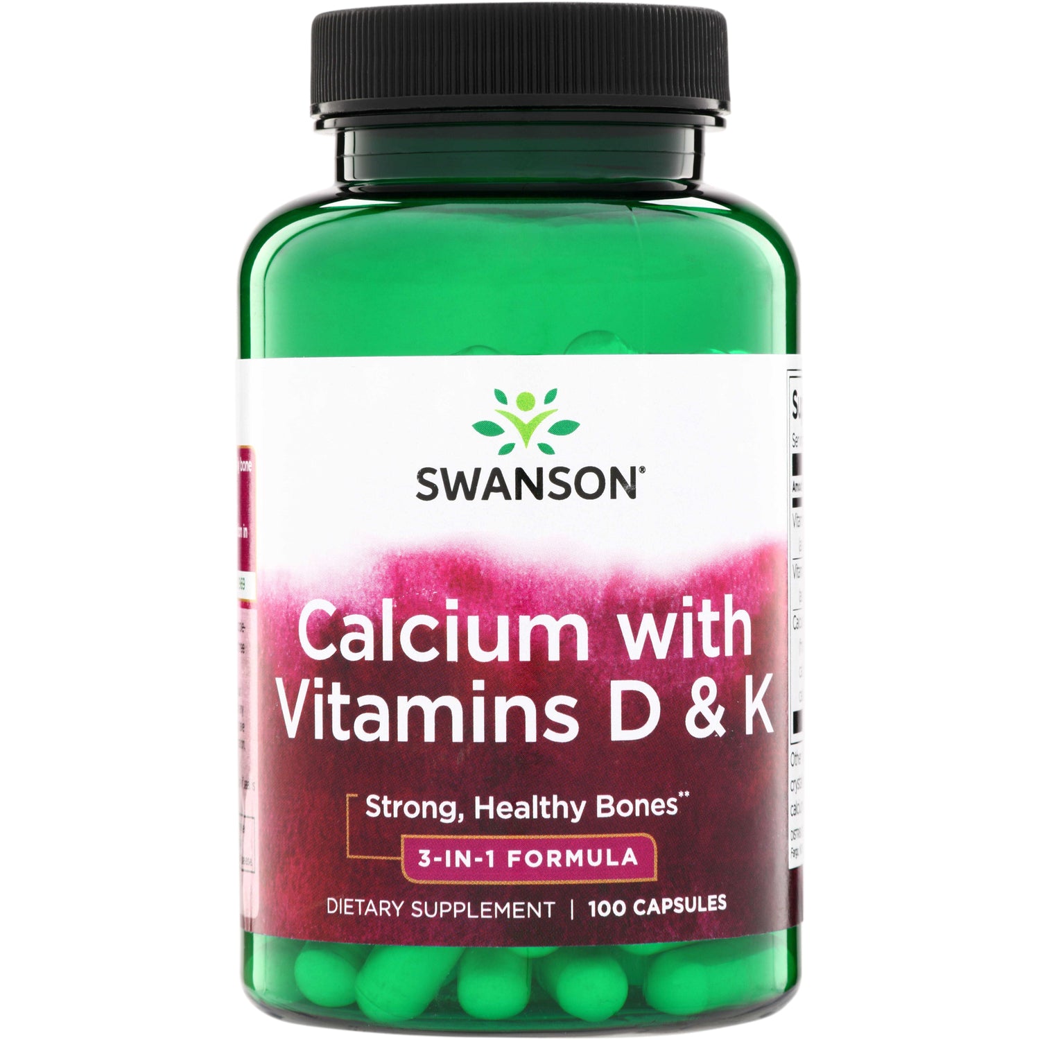 SW990 | Swanson Calcium with Vitamins D & K, 3-in-1 formula, Strong, Healthy Bones, 100 capsules