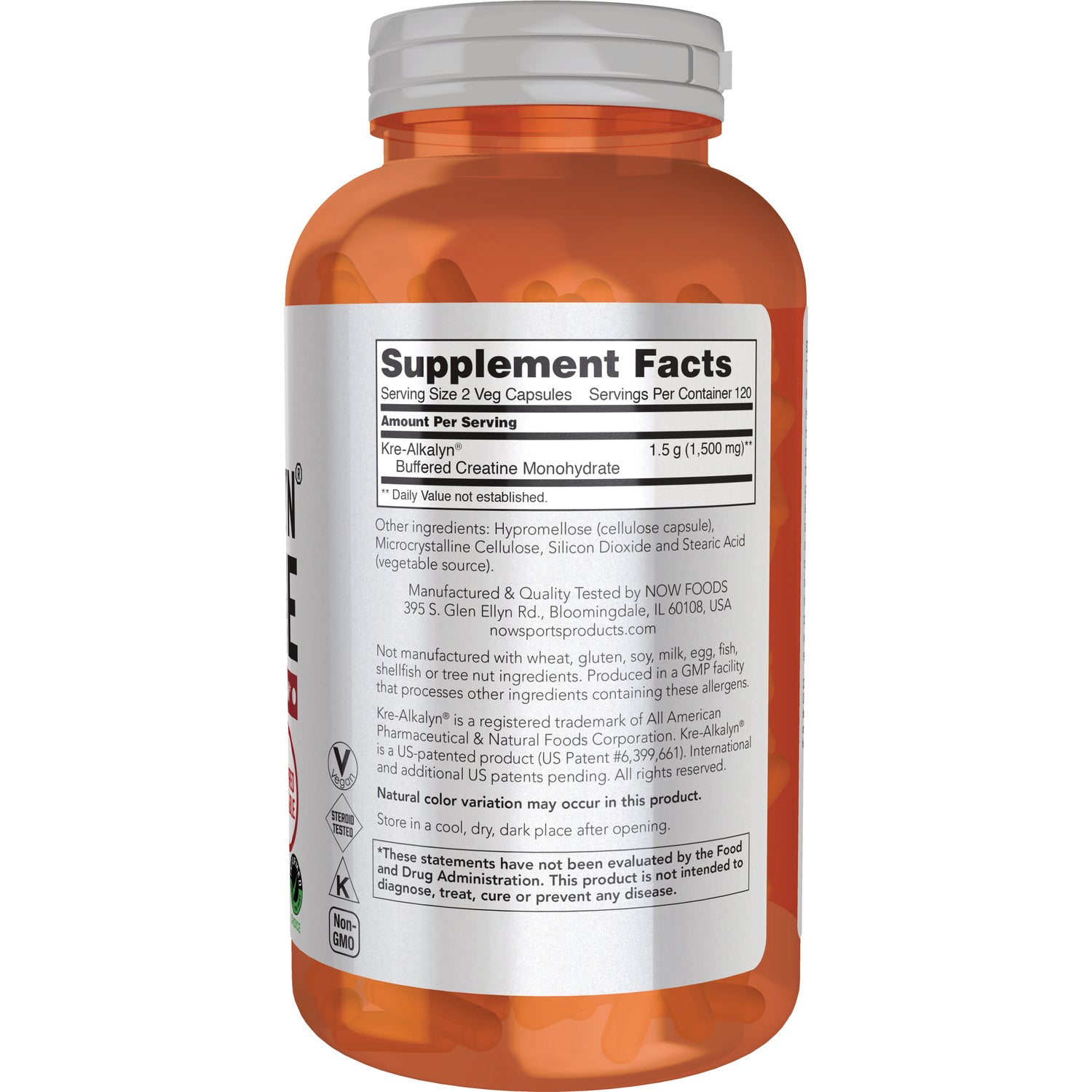 NWF1051 | Back of orange supplement bottle showing Supplement Facts panel and ingredient and manufacturer text