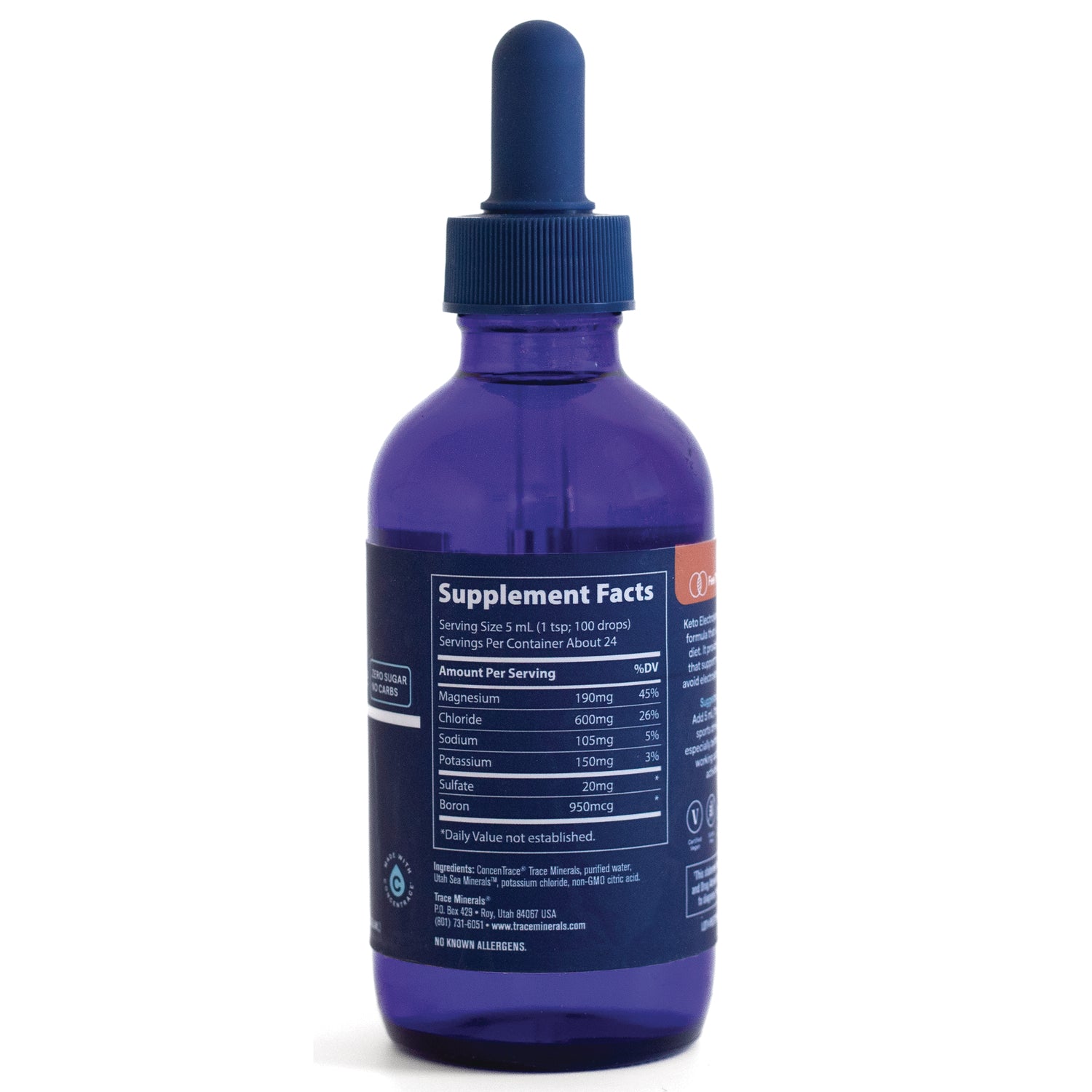 TM102 | Back of blue dropper bottle showing Supplement Facts panel