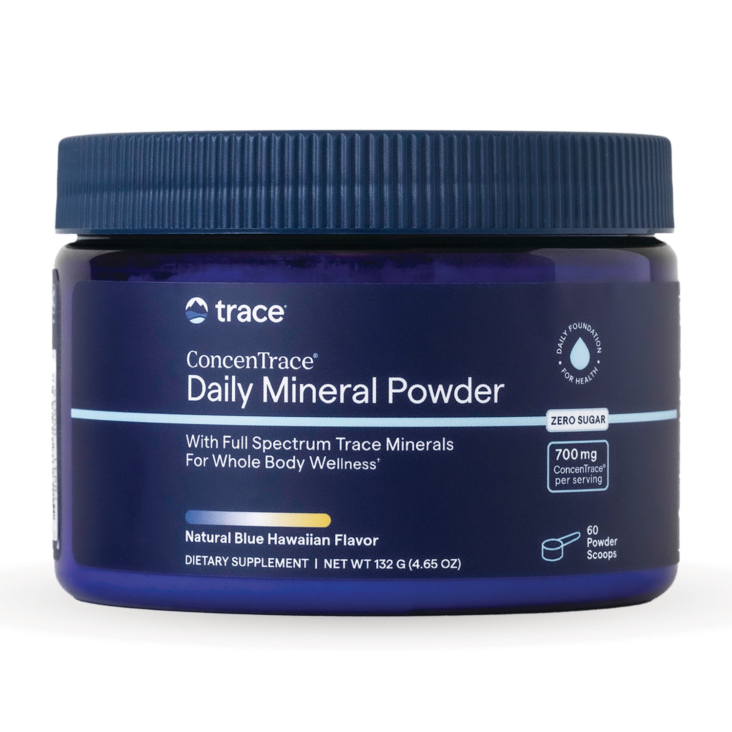 TM167 | Trace ConcenTrace Daily Mineral Powder, Natural Blue Hawaiian Flavor, zero sugar, 700 mg per serving front