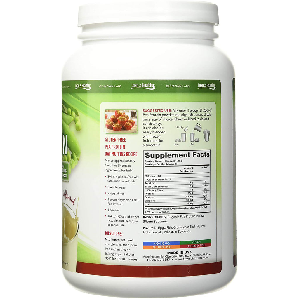 OL005 | Back label with Supplement Facts, ingredients, and gluten-free pea protein oat muffins recipe - Thumbnail