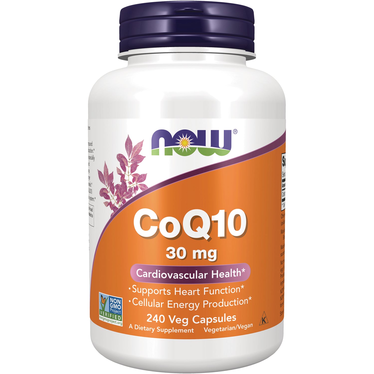 NWF1042 | NOW CoQ10 30 mg white bottle with orange label reading CoQ10 and 240 Veg Capsules