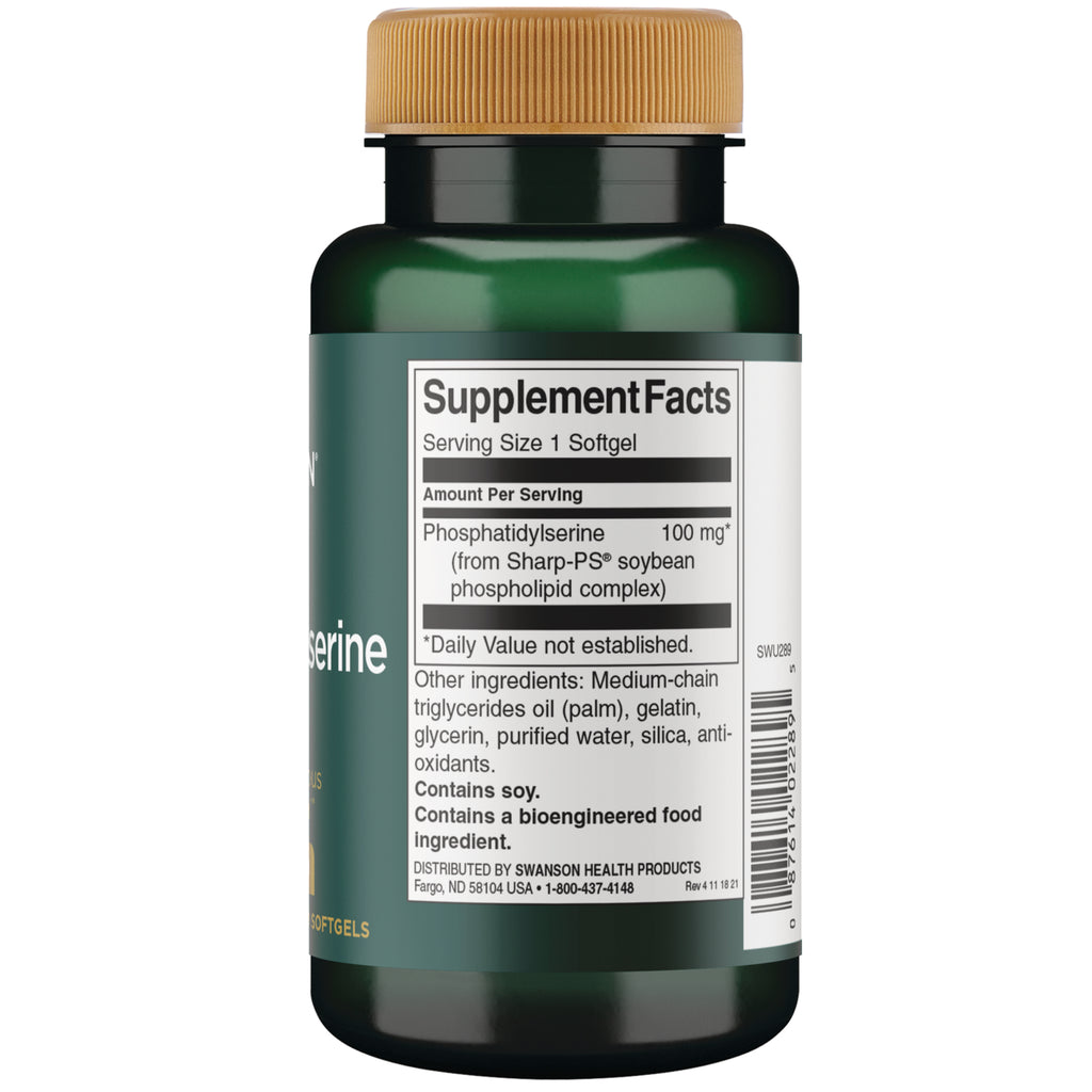 SWU289 | Back label Supplement Facts: Serving Size 1 softgel; Phosphatidylserine 100 mg; contains soy - Thumbnail