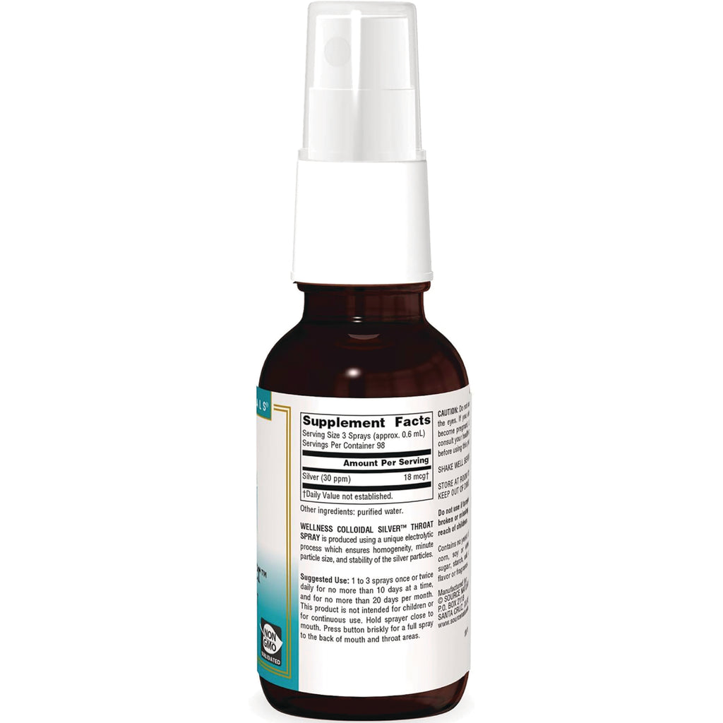SN755 | Back label showing Supplement Facts and directions on colloidal silver throat spray bottle - Thumbnail