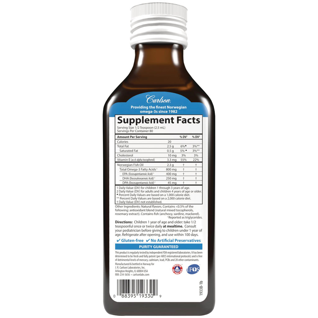 CSN305 | Back of brown supplement bottle with Supplement Facts panel, directions, and barcode - Thumbnail