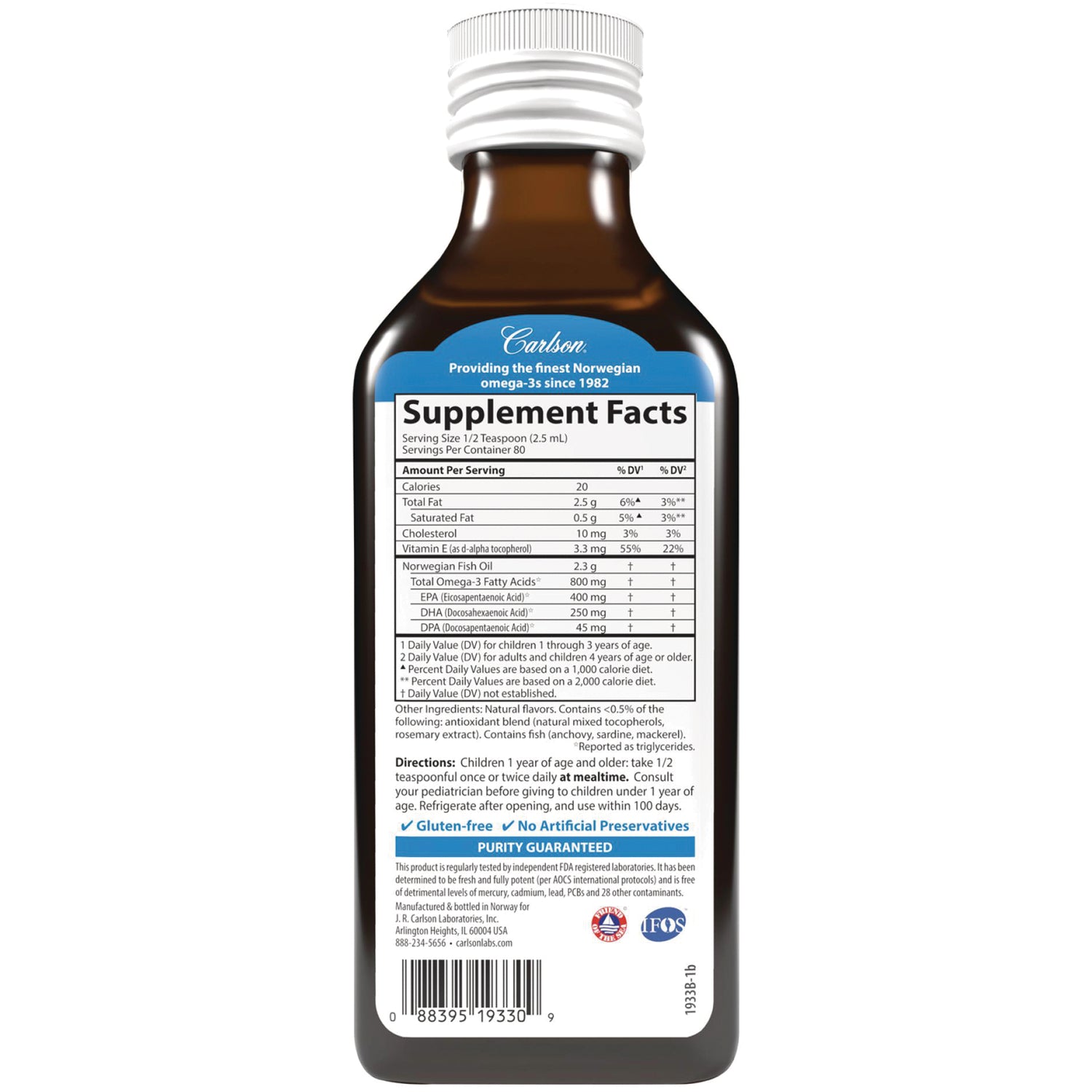 CSN305 | Back of brown supplement bottle with Supplement Facts panel, directions, and barcode