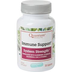 QU043 | white supplement bottle labeled Quantum Health Immune Support System Strength, 30 capsules