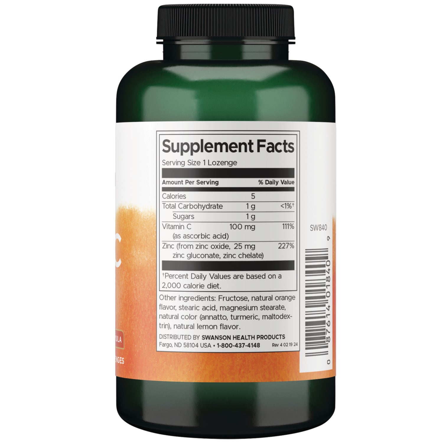 SW840 | Back label with supplement facts and serving information