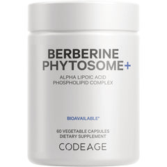 CDG013 | White supplement jar labeled BERBERINE PHYTOSOME+ with BIOAVAILABLE and 60 vegetable capsules, CODEAGE