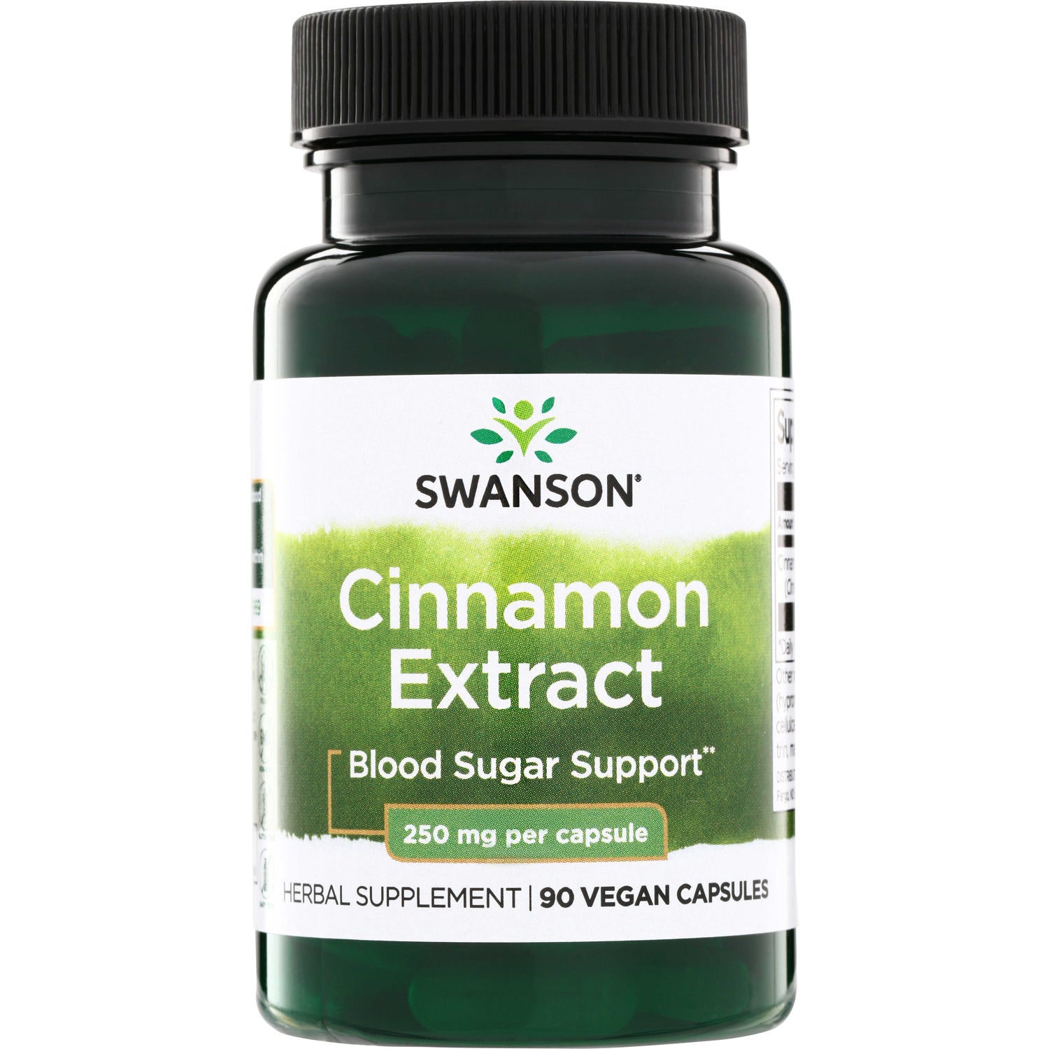 SWH114 | Swanson Cinnamon Extract bottle, Blood Sugar Support, 250 mg per capsule, 90 vegan capsules
