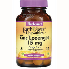 BLU077 | Bluebonnet Earth Sweet Chewables Zinc Lozenges 15 mg orange flavor bottle, 60 lozenges