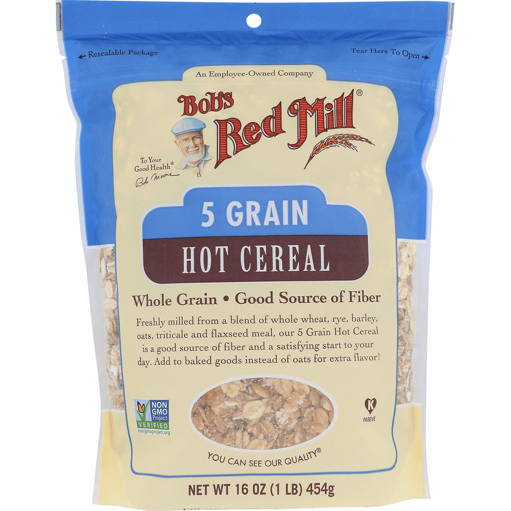 BOB423 | Bob's Red Mill 5 Grain Hot Cereal front pouch with cereal visible through window - Thumbnail