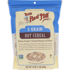 BOB423 | Bob's Red Mill 5 Grain Hot Cereal front pouch with cereal visible through window