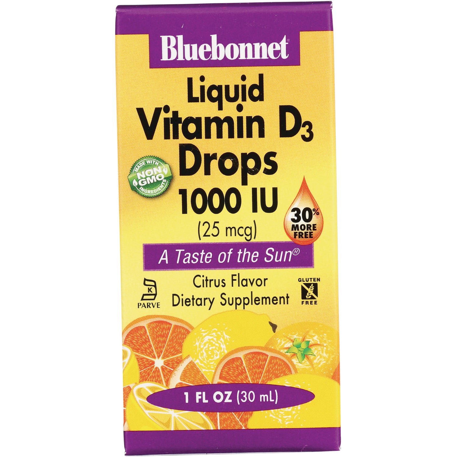 BLU096 | Bluebonnet Liquid Vitamin D3 Drops 1000 IU citrus flavor 1 fl oz front packaging