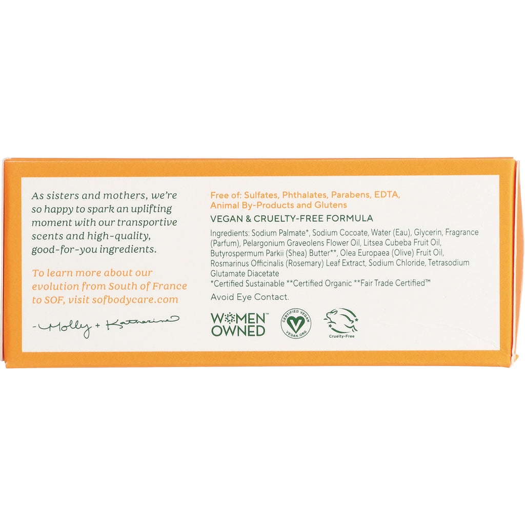 SOF011 | Back of soap box showing Vegan & Cruelty-Free Formula, ingredients, and Free of sulfates, phthalates, parabens - Thumbnail