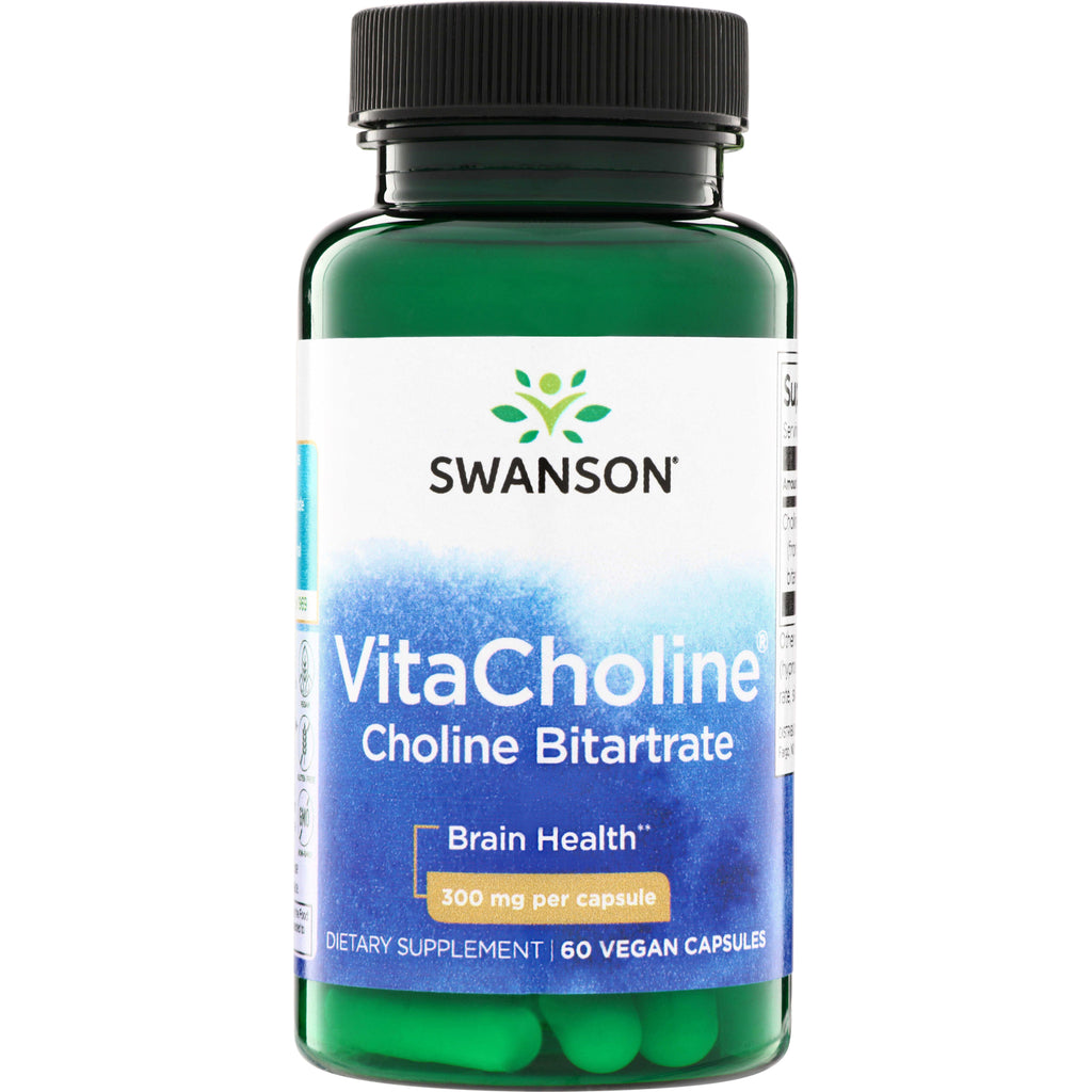 SWU894 | Swanson VitaCholine Choline Bitartrate supplement, Brain Health, 300 mg per capsule, 60 vegan capsules - Thumbnail