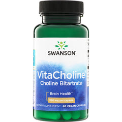 SWU894 | Swanson VitaCholine Choline Bitartrate supplement, Brain Health, 300 mg per capsule, 60 vegan capsules