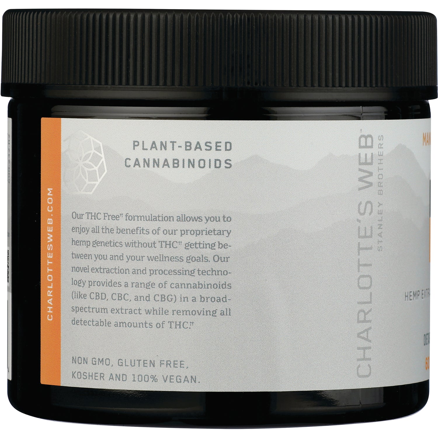 CHW040 | jar label reading Plant-based cannabinoids and product text for Charlotte's Web hemp extract