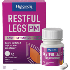 HY263 | Hyland's Restful Legs PM box and bottle with two tablets, 50 quick-dissolving tablets