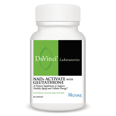 DVL170 | White supplement bottle labeled DaVinci Laboratories NAD+ ACTIVATE WITH GLUTATHIONE, 60 capsules