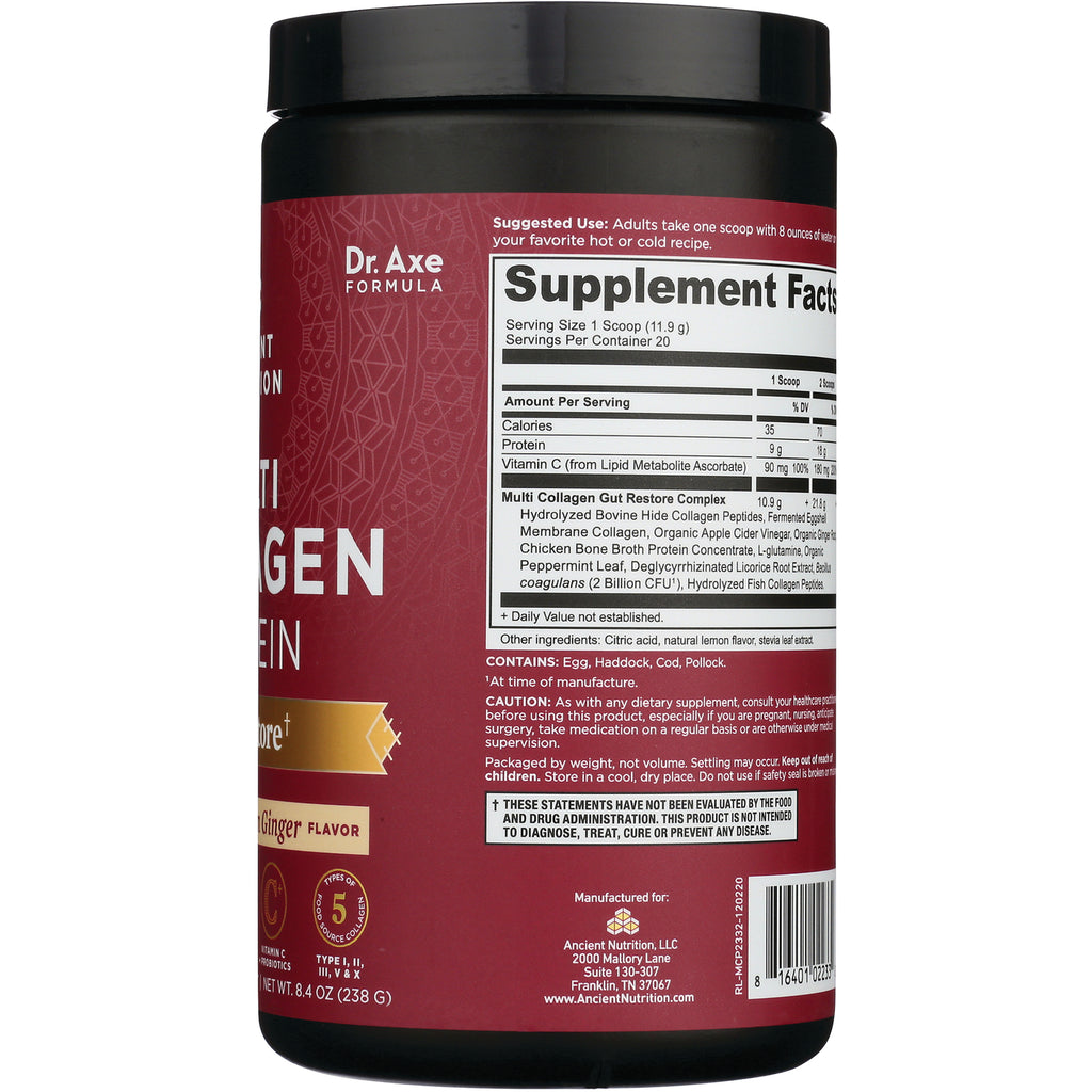 ATN048 | Back of red Dr. Axe supplement container showing Supplement Facts and ingredients label - Thumbnail