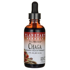 PF243 | Amber glass dropper bottle labeled PLANETARY HERBALS Full Spectrum Chaga 2 fl oz