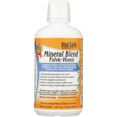 VEM004 | Vital Earth Minerals Mineral Blend Fulvic-Humic, whole food based mineral dietary supplement, 32 fl oz bottle front