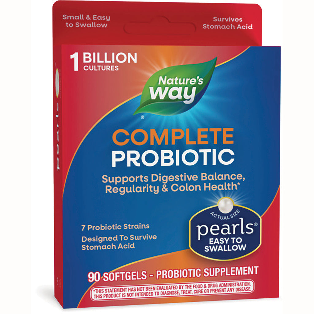 ET429 | Nature's Way Complete Probiotic pearls package, 90 softgels, front packaging showing product name and easy to swallow - Thumbnail