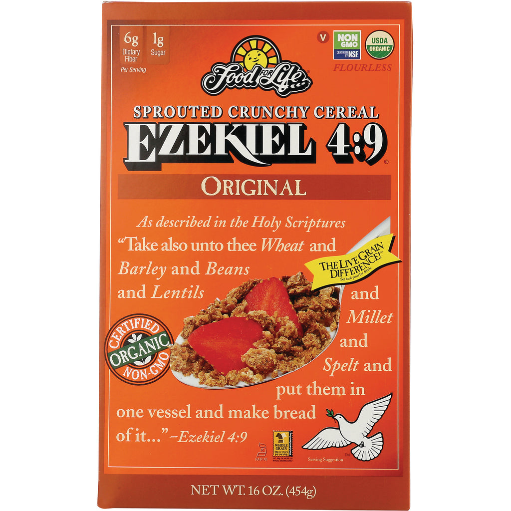 FFL004 | Food for Life Ezekiel 4:9 Original sprouted crunchy cereal box with bowl of cereal and strawberries - Thumbnail