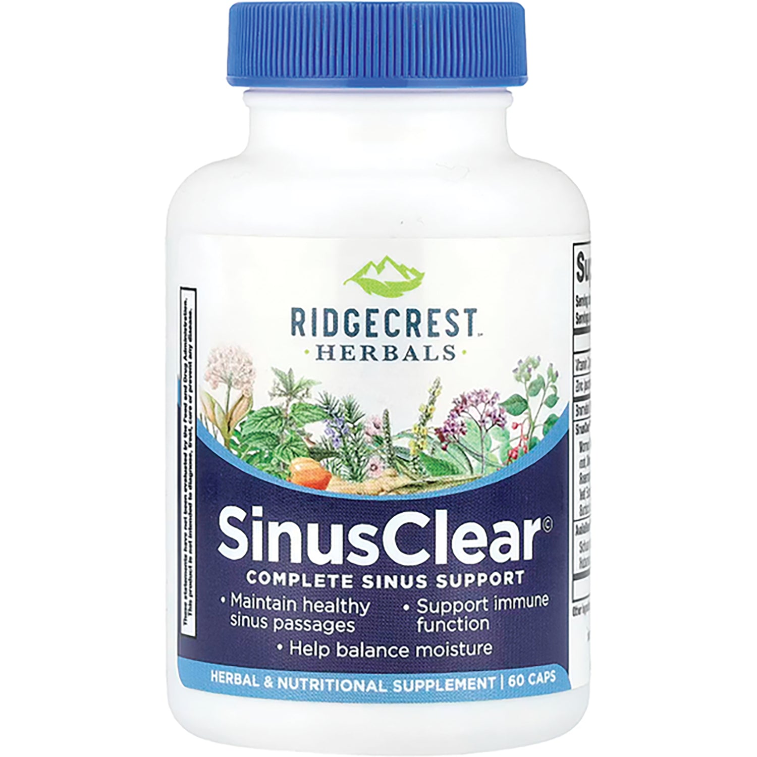 PH076 | RidgeCrest Herbals SinusClear bottle, complete sinus support supplement, 60 vegan capsules