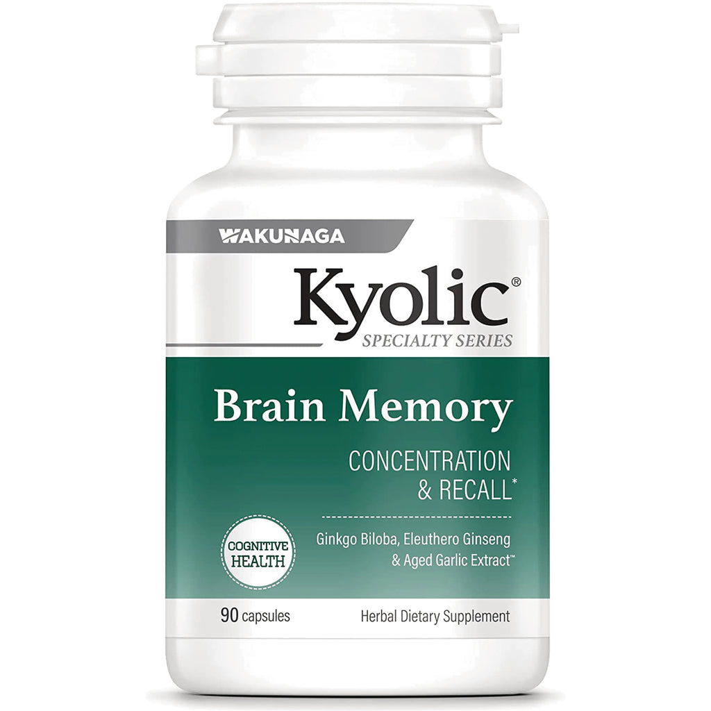 KY030 | White Kyolic Brain Memory supplement bottle labeled Concentration & Recall, 90 capsules - Thumbnail