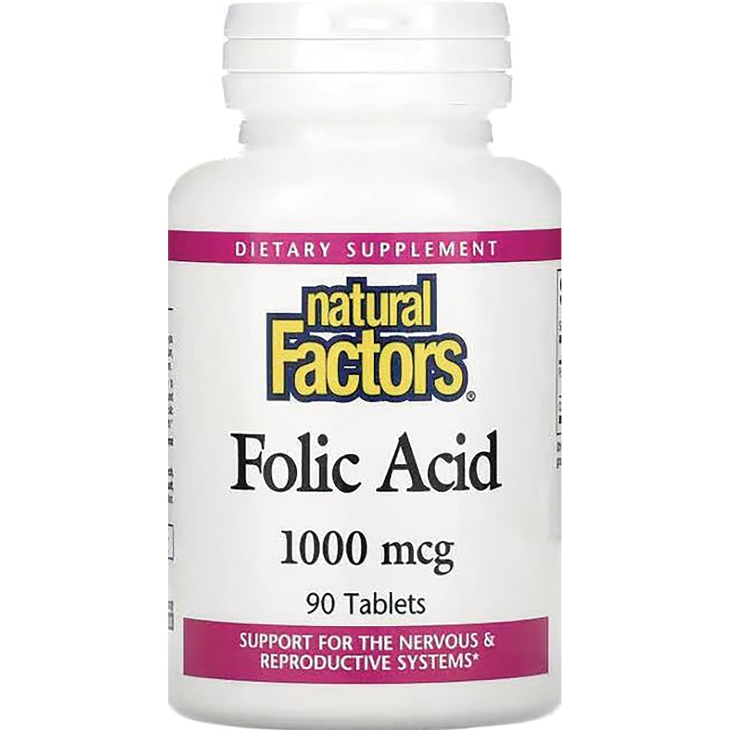 NFC003 | Natural Factors Folic Acid 1000 mcg bottle front label showing 90 Tablets dietary supplement