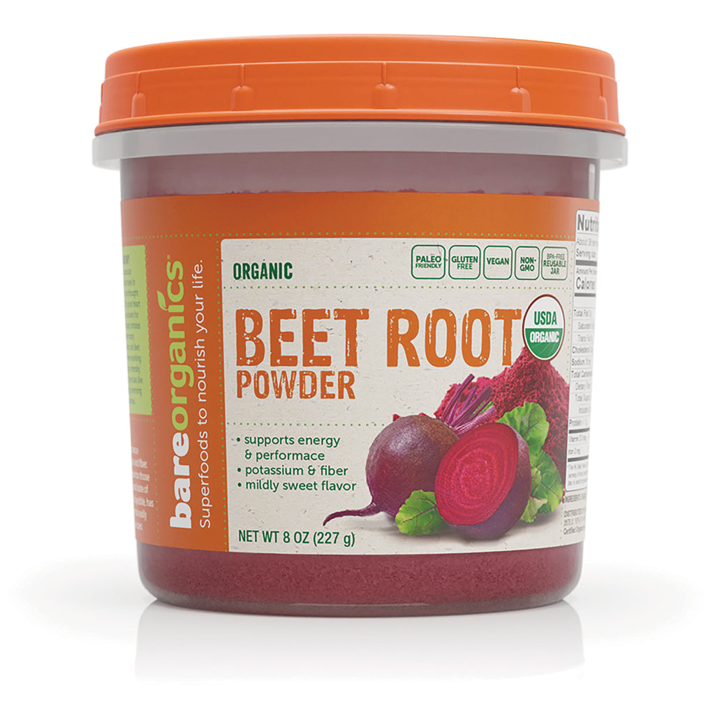 BOR002 | 8 oz jar of BareOrganics organic beet root powder with label showing beets and USDA Organic badge - Thumbnail