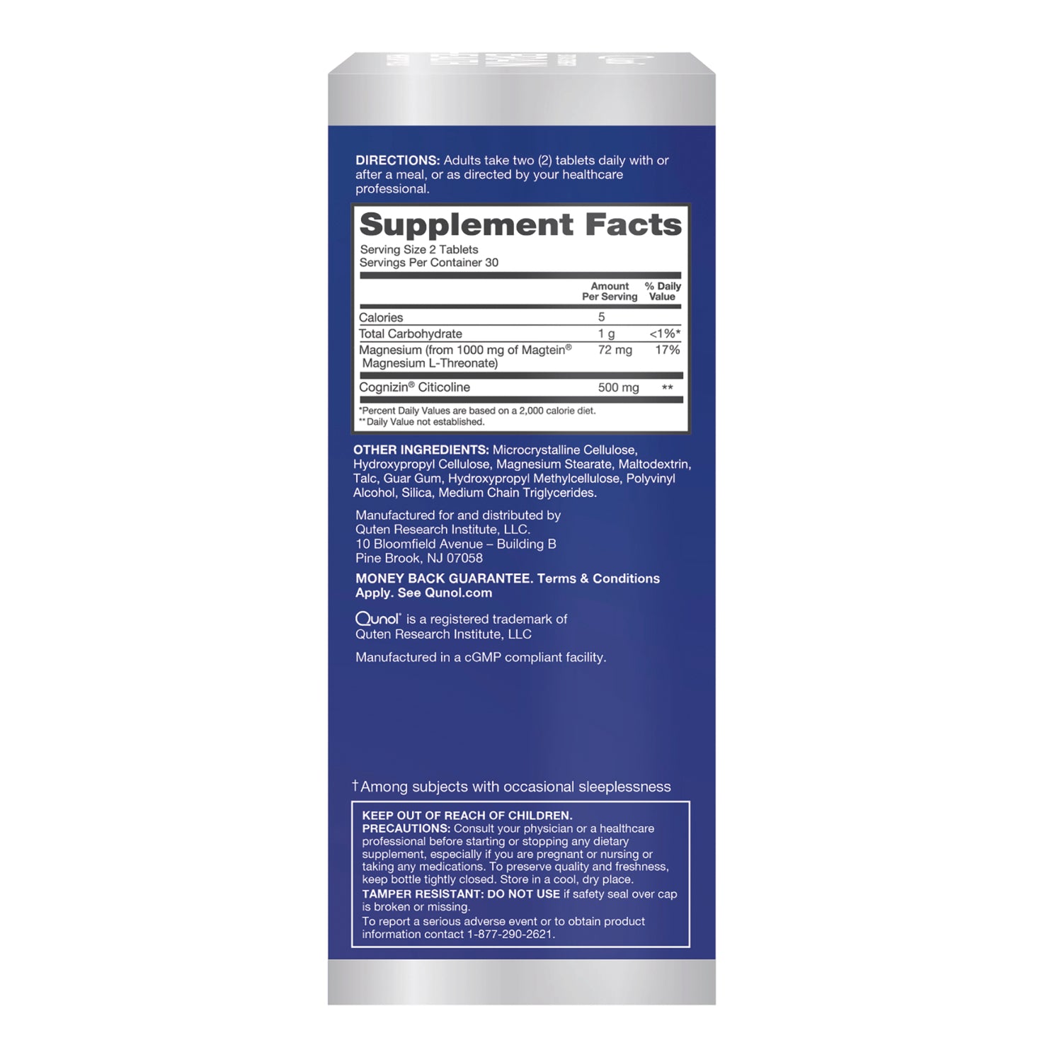 QNL015 | Supplement Facts and directions panel for Quinol tablets